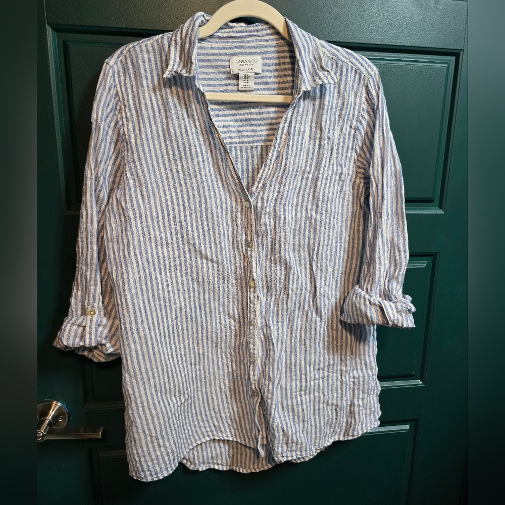 Striped Linen Shirt Medium Coastal Minimal Capsule